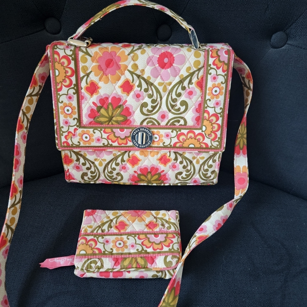 Vera Bradley Folklore Quilted Crossbody Bag in Pink, Olive & Cream
